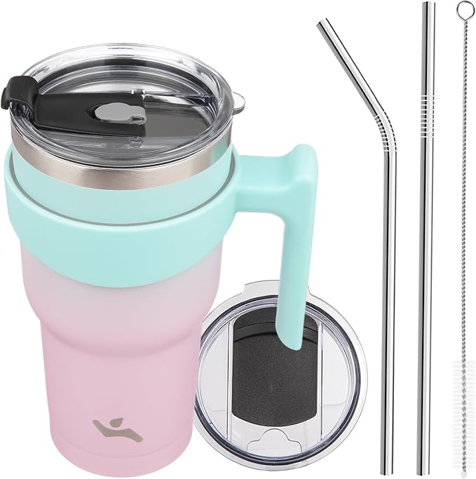 Konokyo 30 oz Tumbler with Handle and Straw, Insulated Travel Mug