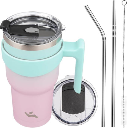 Konokyo 30 oz Tumbler with Handle and Straw, Insulated Travel Mug