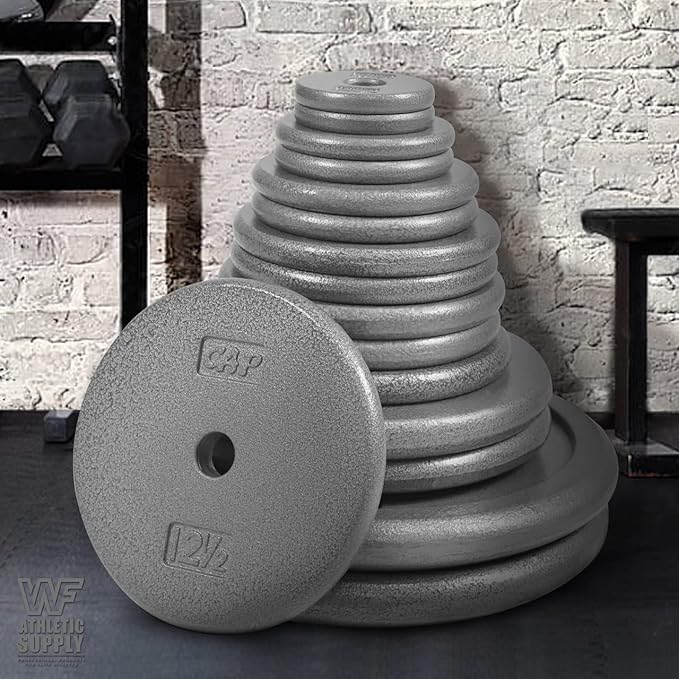 WF Athletic Supply TraditionalClassic 1-inch Hole Standard Solid Cast Iron Weight Plates - Great for Strength Training, Weightlifting, Bodybuilding  Powerlifting, Multiple Choices Available