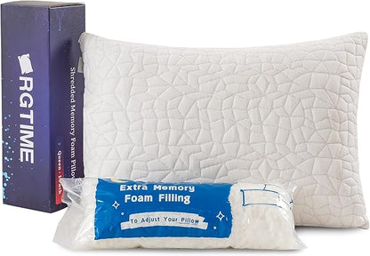 Shredded Memory Foam Pillow, Queen (1-Pack), Adjustable Bed Pillow for Side Back Stomach Sleepers,Comfy Cooling Pillow for Sleeping with Washable Cover...