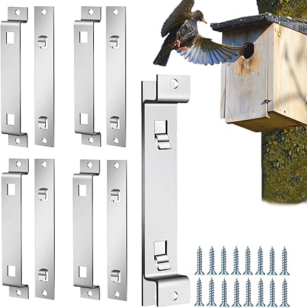 Quick Release Bird Box Hanger Bracket, GS Alderaul 4 Sets Galvanized Steel Bird House Mounting Bracket, Bluebird House Wall Mount, Bird Nesting Box Hanger for Owl House, Squirrel Nest Box, and More.