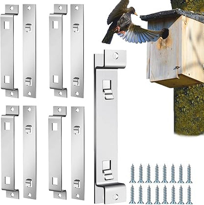Quick Release Bird Box Hanger Bracket, GS Alderaul 4 Sets Galvanized Steel Bird House Mounting Bracket, Bluebird House Wall Mount, Bird Nesting Box Hanger for Owl House, Squirrel Nest Box, and More.