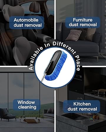 Car Duster, Extendable Long Handle Microfiber Car Duster Exterior Scratch Free Car Cleaning Tool, Car Dust Brush for Truck, SUV, RV, Motorcycle and Home Cleaning (Blue)