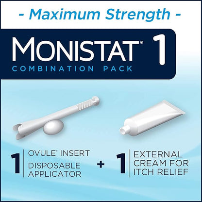 Monistat 1 Day Yeast Infection Treatment for Women, 1 Miconazole Ovule Insert  External Monistat Anti-Itch Cream Bundle