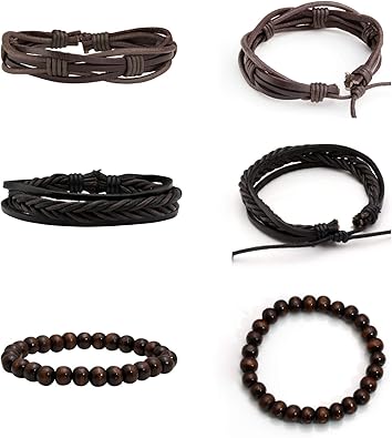 MILAKOO 6 Pcs Punk Braided Leather Bracelets for Men Women Cuff Wrap Wristbands Adjustable