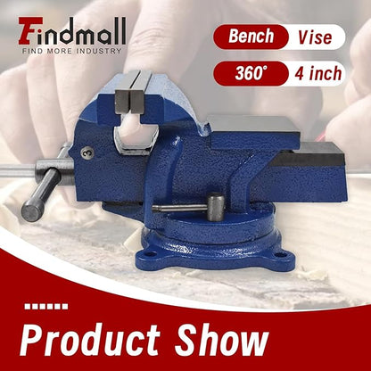 findmall 4" Bench Vise with Anvil 360 Swivel Locking Base Table top Clamp Heavy Duty Vice