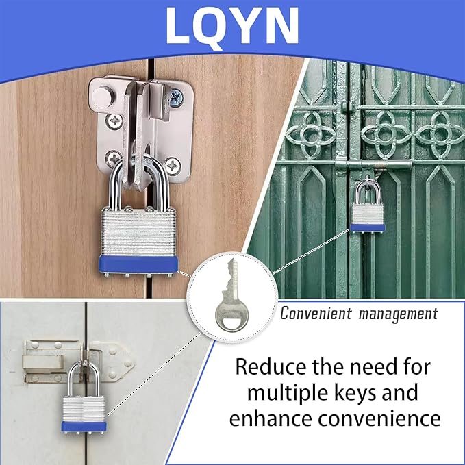 Padlocks with Same Key, LQYN 2 Pcs Laminated Keyed Padlock (1-9/16", 40mm),Keyed Alike Locks,Normal Shackle,for Storage Locker,Hasp Latch,Toolbox,Sheds