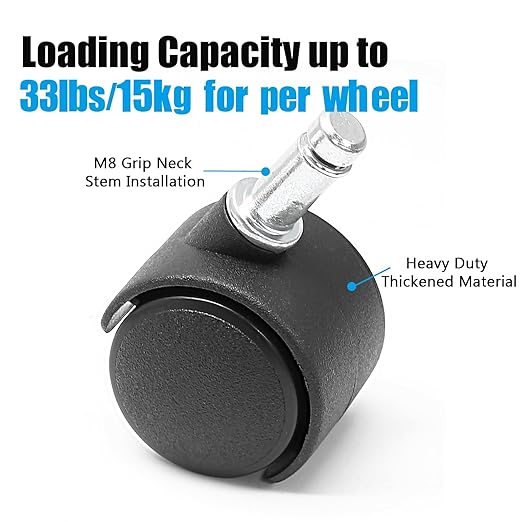 5pcs 1.5 Inch Swivel Caster Wheels, M8 Circlip Stem Caster Wheels, Heavy Duty Casters, Black Nylon Wheels Replacement for Furniture, Table, Cabinet, Shelf