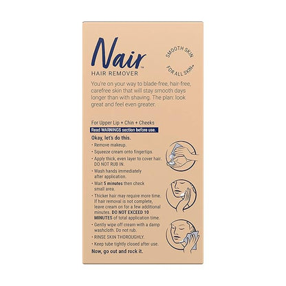Nair Hair Remover Moisturizing Face Cream, with Sweet Almond Oil, 2OZ
