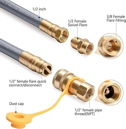 GasSaf 10 FT 12" ID Natural Gas Hose with Quick Connect Fitting, Natural Gas Conversion Kit for Gas Grill, Generator, Patio Heater and More - CSA Certified