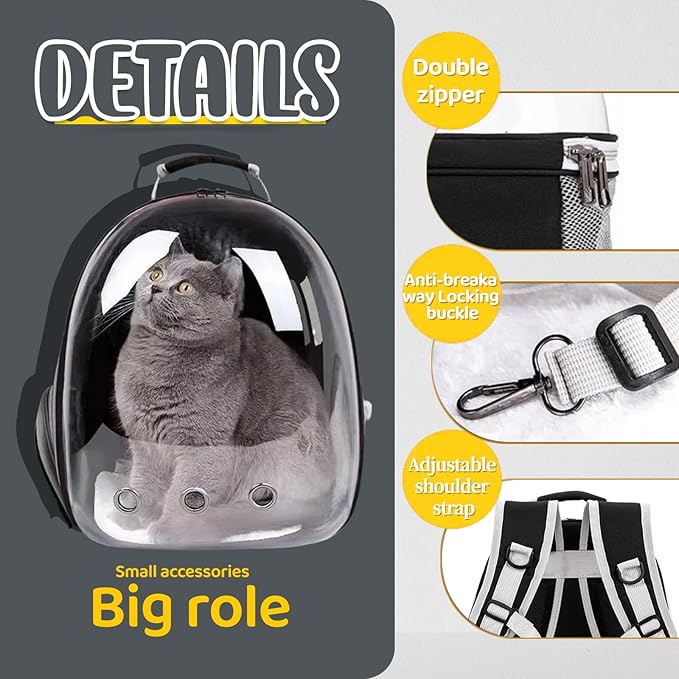 Cat Backpack Bubble, Cats and Dogs Pet Carrier Hard, Suitable for Cats Traveling Cat Bag Carrier, Transparent Outdoor Waterproof Spacecraft Pet Backpack Carrier(Black)