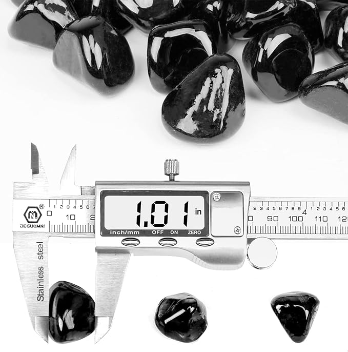 GRISUN Onyx Black Fire Glass Diamonds for Fire Pit, 1 Inch High Luster Reflective Tempered Glass Rocks for Natural or Propane Fireplace, Safe for Outdoors and Indoors Firepit Glass, 20 Pounds