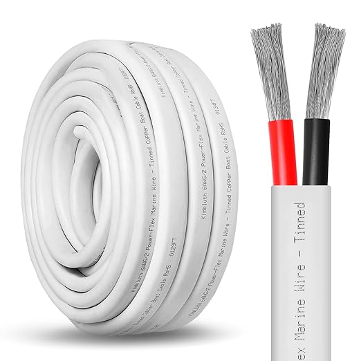 6 Gauge Duplex Marine Wire Tinned Copper Boat Cable, 20ft 6 AWG Standard USA OFC Oxygen Free Copper Wire for Automotive Boat Speakers Solar Outdoors