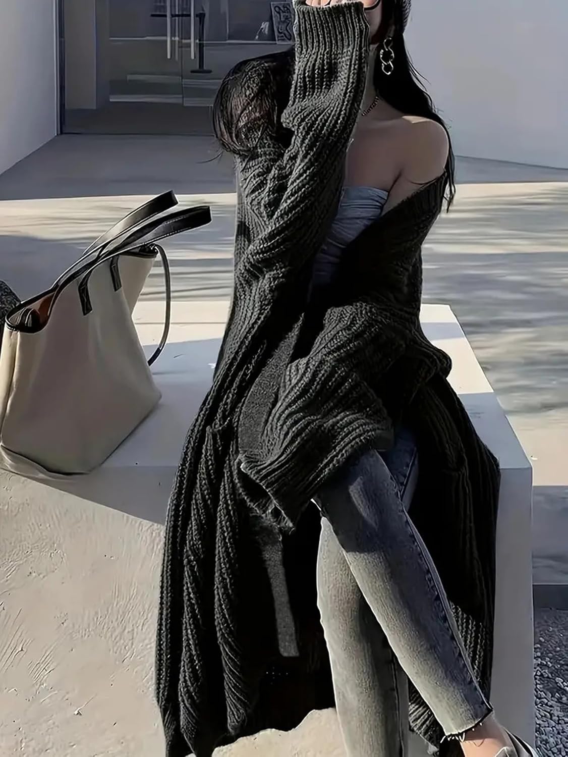 Womens Long Cardigan Sweaters Open Front Oversized Duster with Pocket for Women 2025 Fall Winter Knit Design Coats