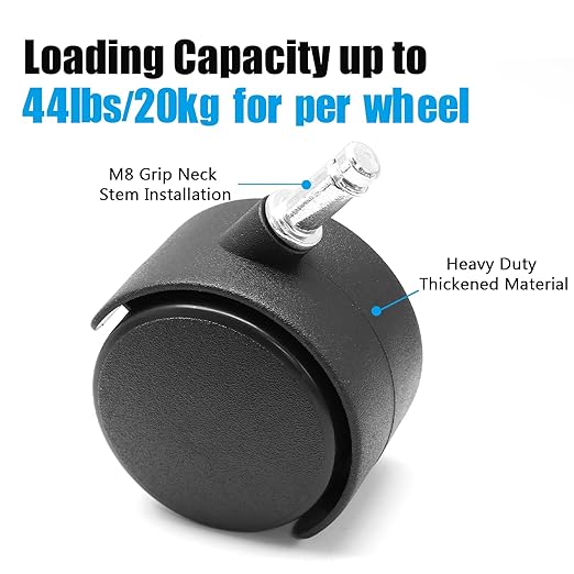 4pcs 2 Inch Swivel Caster Wheels, M8 Circlip Stem Caster Wheels, Heavy Duty Casters, Black Nylon Wheel Replacement for Furniture, Table, Cabinet, Shelf