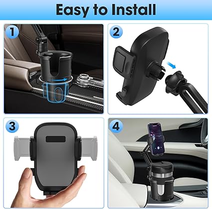 2 in 1 Large Cup Phone Holder Cupholder Extender for Car with Expandable Base, Cup Holder Expander for 18-40oz Drink Bottles, Mug and Phone Holder with 360 Adjustable Arm Fits All Smartphone
