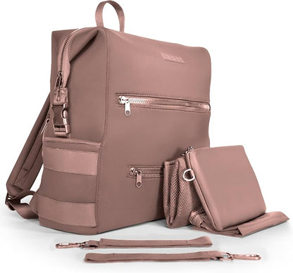 Neoprene Diaper Bag, Minimalist Backpack Diaper Bag with Pouch, Changing Pad, and Stroller Straps, Water Resistant and Lightweight Baby Girl Diaper Bag, Diaper Bag Backpack, Mauve