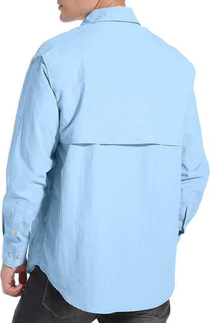 Pudolla XXL Mens Long Sleeve Fishing Shirts UPF 50+ UV Protection Sun Shirts Quick Drying Hiking Lightweight