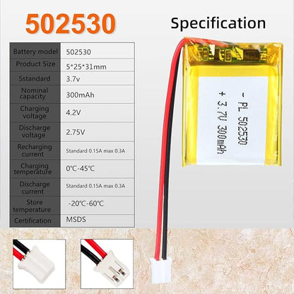 YDL 3.7V 300mAh 502530 Lipo battery Rechargeable Lithium Polymer ion Battery Pack with PH2.0mm JST Connector