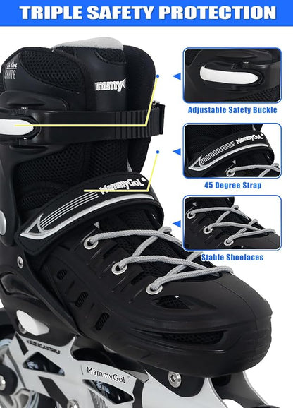 Adults Adjustable Inline Skates, Safe and Durable Roller Skates with Giant Wheels, High Performance Professional Skates for Men Women Youth