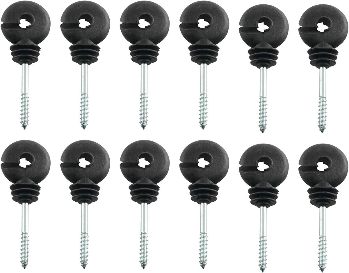 JCBIZ Screw-In Wood Post Ring Insulators for Electric Fence, 12 Pcs, Black