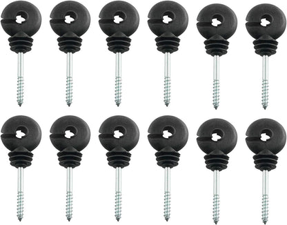 JCBIZ Screw-In Wood Post Ring Insulators for Electric Fence, 12 Pcs, Black