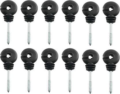 12pcs Electric Fence Insulator Screw-in Insulator Black Self-Tapping Fence Ring Post Wood Post Insulator