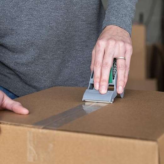 Duck EZ Start Packing Tape with One-Handed Dispenser Frustration-Free, Whisper Quiet, Beginner-Friendly, Moving & Shipping Boxes, Clear, 1.88 Inch x 55 Yards