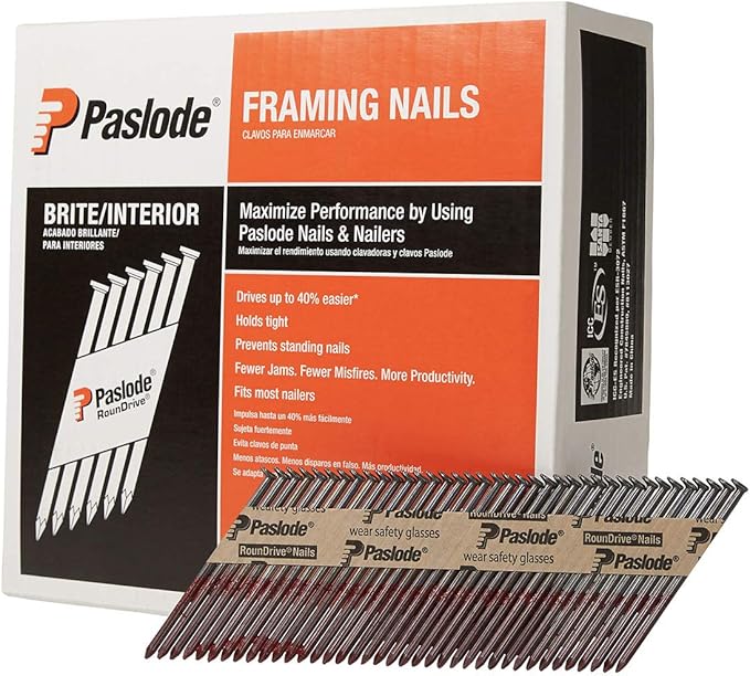 Paslode, Framing Nails, 650830, 30 Degree RounDrive Brite, 3 inch x.131 Gauge, Smooth, 2,500 per Box