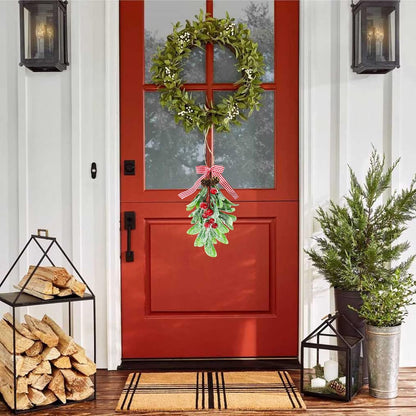 Mistletoe Decoration - 1pcs Mistletoe Christmas Decor Plaid Bow Red Berries Christmas Ball Ornaments,Kissing Ball Artificial Dry Leaf Hanging Decoration Mistletoe Herb for Tree/Door