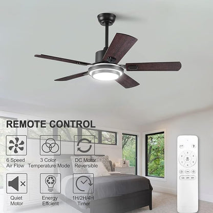 BOOMJOY 42Modern Black Ceiling Fans with Lights and Remote Control,5 Blades,Reversible DC motor,Wood Ceiling Fan with Light for Ourdoor Indoor Patios Farmhouse Living Room Kids Bedroom