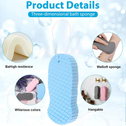 Exfoliating Bath Sponge, 3 Pcs Soft Exfoliating Bath Sponges Set Gentle Dead Skin Remover Reusable Exfoliate Body Scrubber for Adults Women Men Skin Friendly
