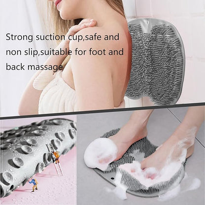Shower Foot and Back Scrubber Mat,Wall Mounted Shower Foot Scrubber with Suction Cups,Exfoliating Silicone Massage Foot Cleaner for Shower(Grey)