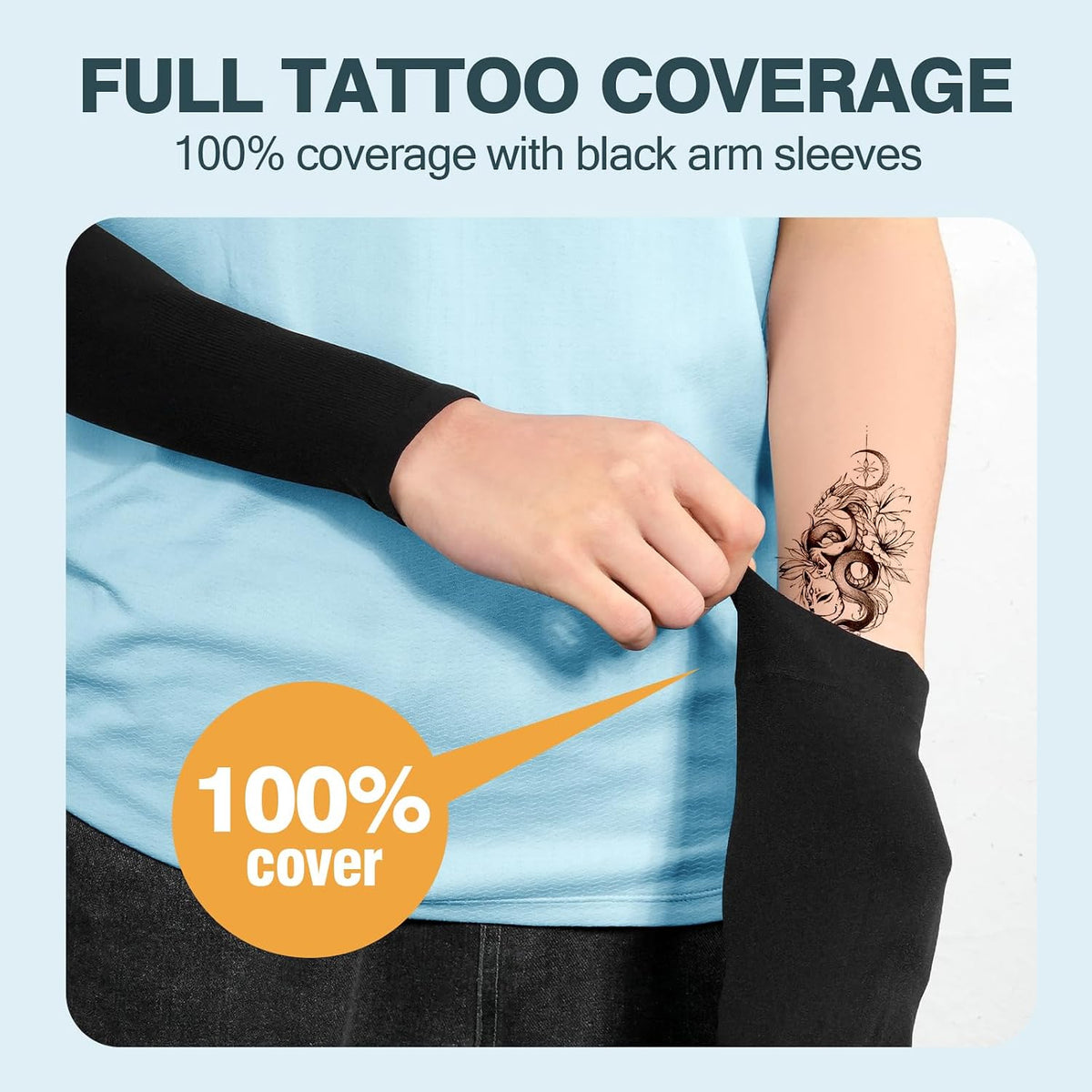 2 Pairs UV Protection Cooling Arm Sleeves Compression Sun Sleeves for Men Women Youth, Tattoo Cover Up, UPF 50