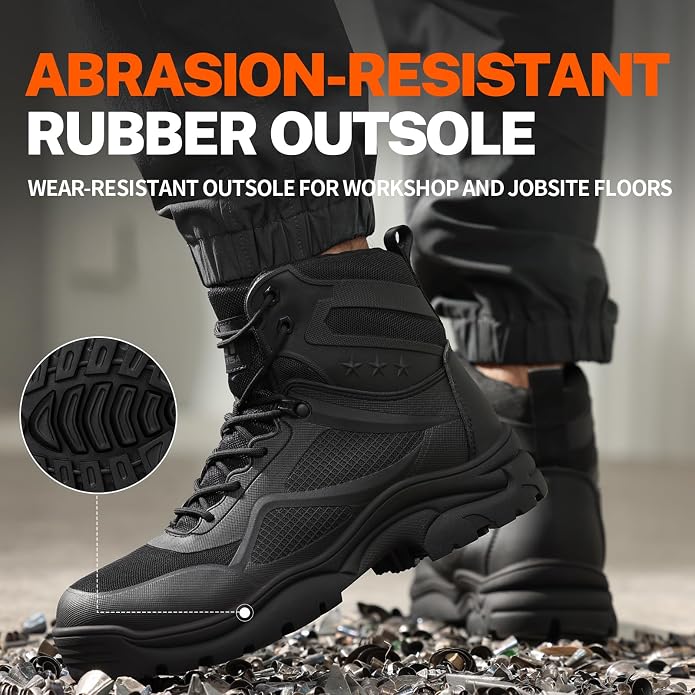 Size 13 GUYISA Steel Toe Boots for Men Work Boots for Men Breathable High Top Work Shoes Lightweight Indestructible Safety Shoes Industry Construction Safety Footwear.