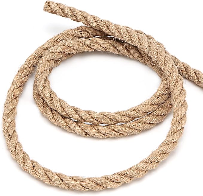 100 Feet 1/2 Inch Jute Rope, 12mm Thick Natural Hemp Rope, 3 Ply Twisted Braided Manila Nautical Rope Hemp Twine Cord for Crafts Gardening Bundling Decorating Camping