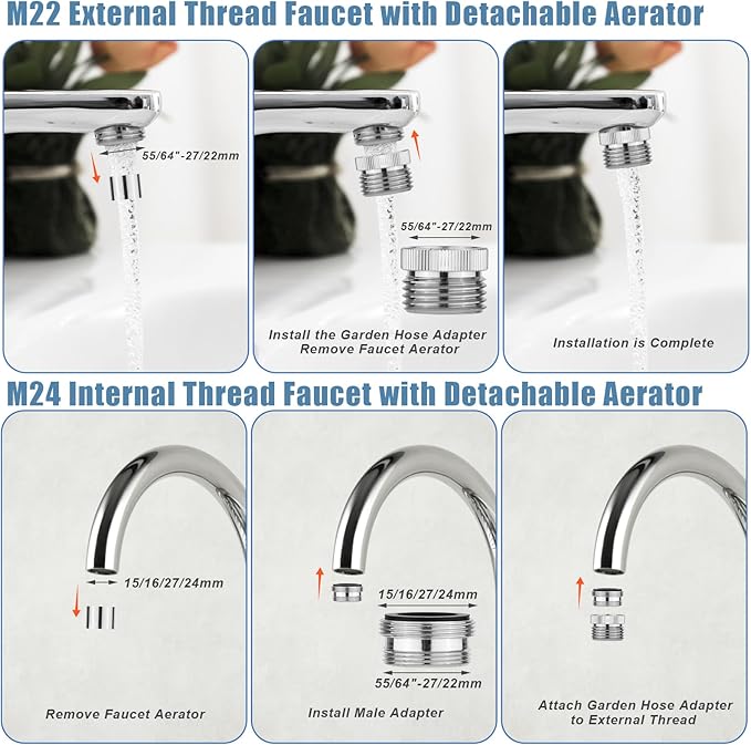 Faucet adapter with aerator, 34-inch garden hose to 12 sink faucet, polished chrome faucet adapter kit for garden hose