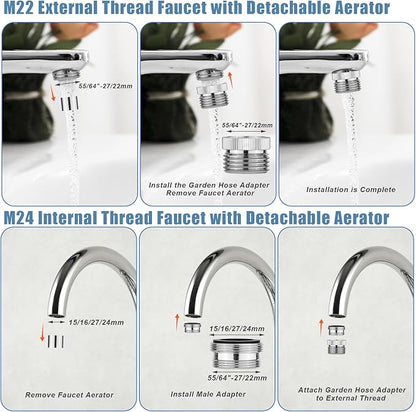 Faucet adapter with aerator, 34-inch garden hose to 12 sink faucet, polished chrome faucet adapter kit for garden hose