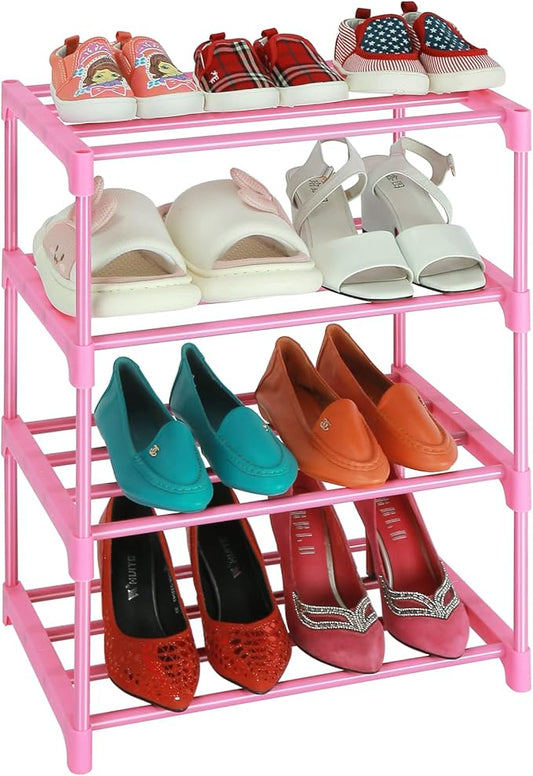 LNYZQUS Small Kids Shoe Rack, 4 Tier Pink Shoe Organizer Shoe Shelf for Closet,Stackable Narrow Shoe Stand Slim Zapateras Organizer,Cute Toddler Shoe Rack Floor for Women  Girls-Full Pink