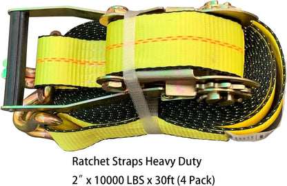 Ratchet Straps Heavy Duty (3PK) 2" x 30' x 10000 lbs J Hook Tie Down Strap Ratcheting for Truck, ATV, UTV and Trailer