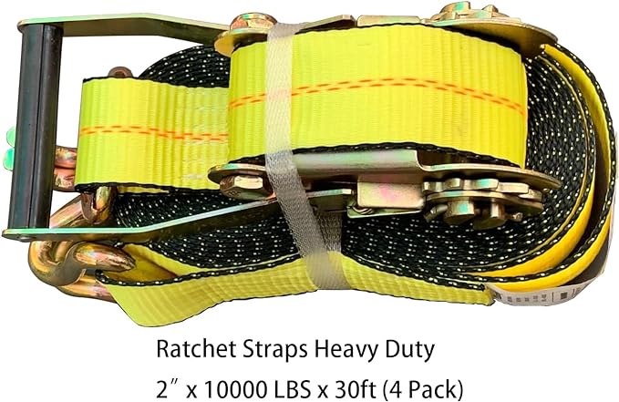 Ratchet Straps Heavy Duty (4PK) 2" x 30' x 10000 lbs J Hook Tie Down Strap Ratcheting for Truck, ATV, UTV and Trailer