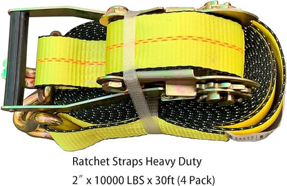 Ratchet Straps Heavy Duty (4PK) 2" x 30' x 10000 lbs J Hook Tie Down Strap Ratcheting for Truck, ATV, UTV and Trailer