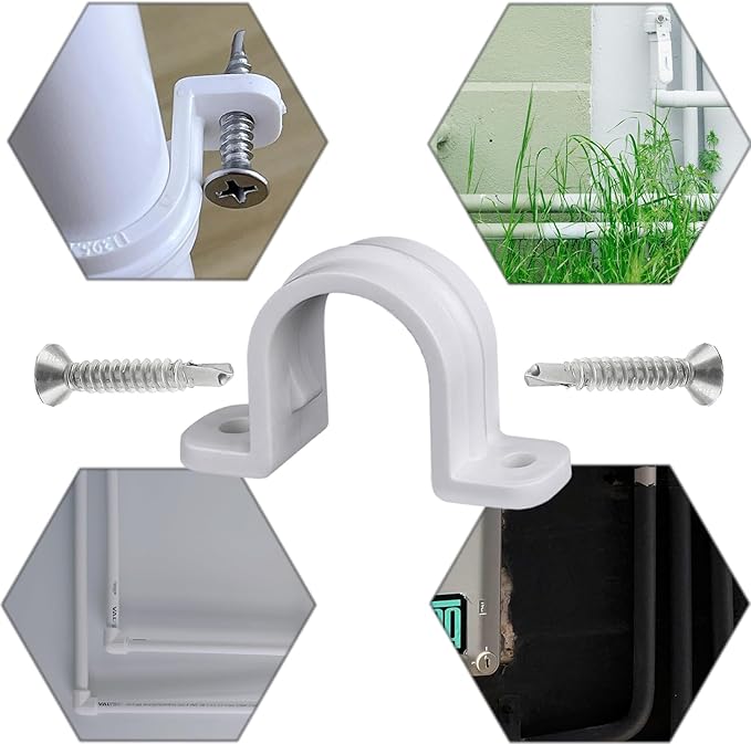 10 Set Pipe Clamps,SCH 3/4 in (?25MM) PVC Pipe Strap Clips,Two Hole Plastic Pipe Clamps,Conduit Strap Clamps