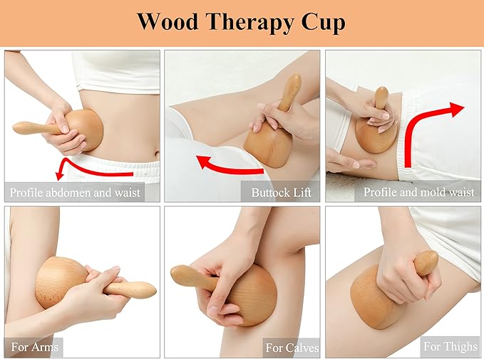 Handhleld - Wooden massage cup for wood therapy, body sculpting tools for wood therapy, lymphatic drainage, anti-cellulite, muscle pain relief