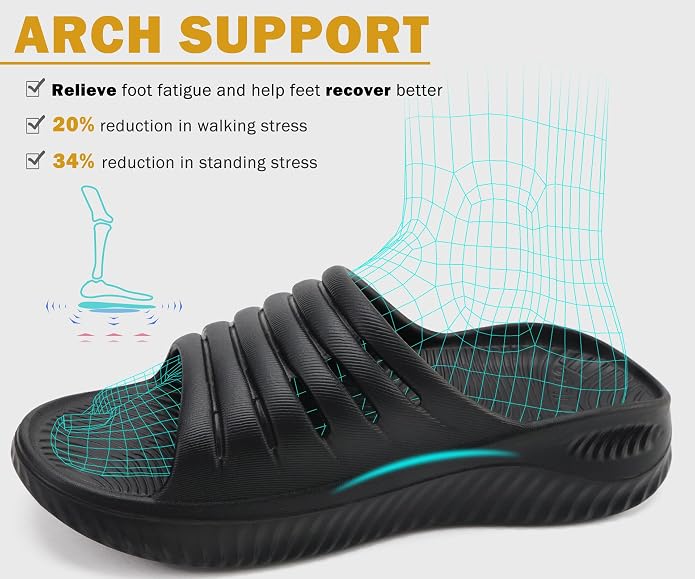 KuaiLu Recovery Sandals Women With Comfortable Arch Support Sport Slides | Ladies Orthotic Thick Cushion Open Toe Slippers Relief Plantar Fasciitis Reduces Stress on Feet,Joints & Back Post-Exercise