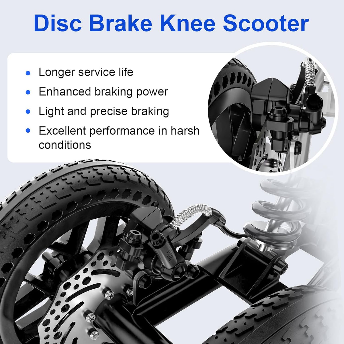 350 Lbs Capacity Foldable All Terrain Knee Scooter Walker - Economical Foot Injury Crutch Alternative - Black