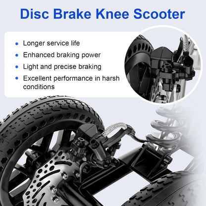 350 Lbs Capacity Foldable All Terrain Knee Scooter Walker - Economical Foot Injury Crutch Alternative - Black