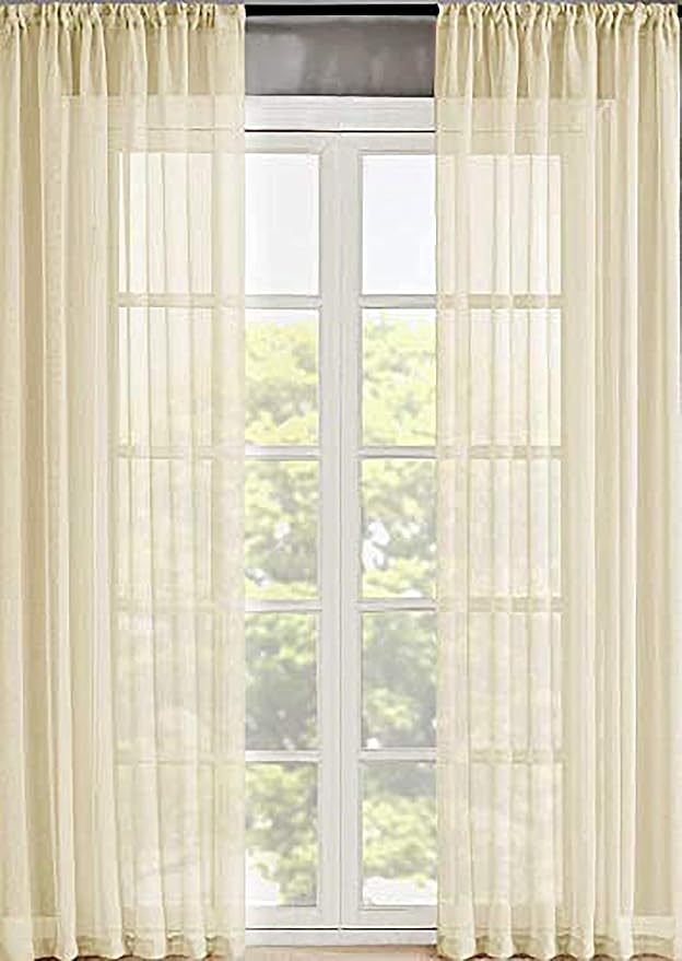 Sapphire Home Beige Sheer Curtains - 84 Inches Length, 2 Panels Set Sheer Drapes, Light Filtering Textured Window Curtain for Living Room, Bedroom, Kitchen, and Dining Room - 54"x84", BeigeCream