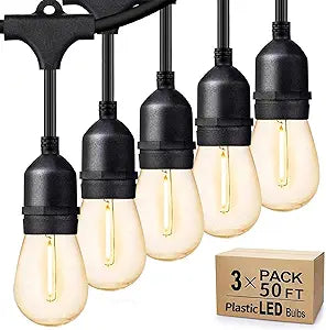 Svater Outdoor String Lights 150FT, E26 Socket, 48pcs S14 Shatterpoof Bulbs, 1 Watt Dimmable 2700K Warm White, IP65 Waterproof Commercial Grade Patio Lights(3 Pack X 50FT)