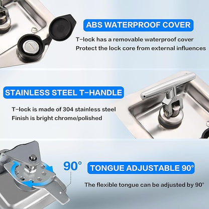2-Pack Truck Bed Toolbox T-Handle Latches with Lock, 304 Stainless Steel Latch  Gasket, 4 Keys - Heavy Duty Security Lock for RV Trailer, Camper, Truck Tool Box Replacement